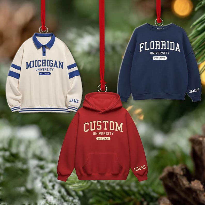 Custom University Sweater Ornament 2025, Personalized College Hoodie Ornament, School Spirit Decor, Graduation Keepsake, Freshman Ornament