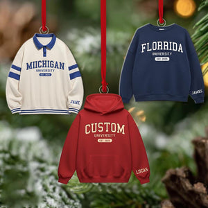 Custom University Sweater Ornament 2025, Personalized College Hoodie Ornament, School Spirit Decor, Graduation Keepsake, Freshman Ornament
