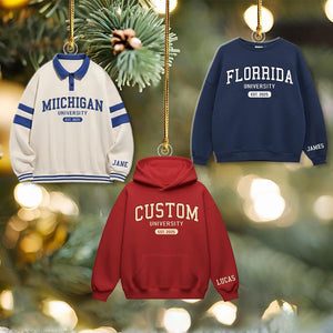 Custom University Sweater Ornament 2025, Personalized College Hoodie Ornament, School Spirit Decor, Graduation Keepsake, Freshman Ornament