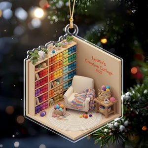 Cozy Yarn Room Miniature, Crochet & Knitting Gift for Her, Custom Craft Room Ornament, Knitter And Yarn Crafter Gift, Grandma And Mom Gift