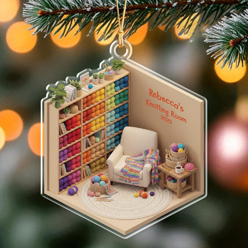 Cozy Yarn Room Miniature, Crochet & Knitting Gift for Her, Custom Craft Room Ornament, Knitter And Yarn Crafter Gift, Grandma And Mom Gift