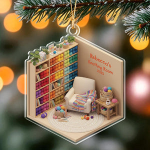 Cozy Yarn Room Miniature, Crochet & Knitting Gift for Her, Custom Craft Room Ornament, Knitter And Yarn Crafter Gift, Grandma And Mom Gift