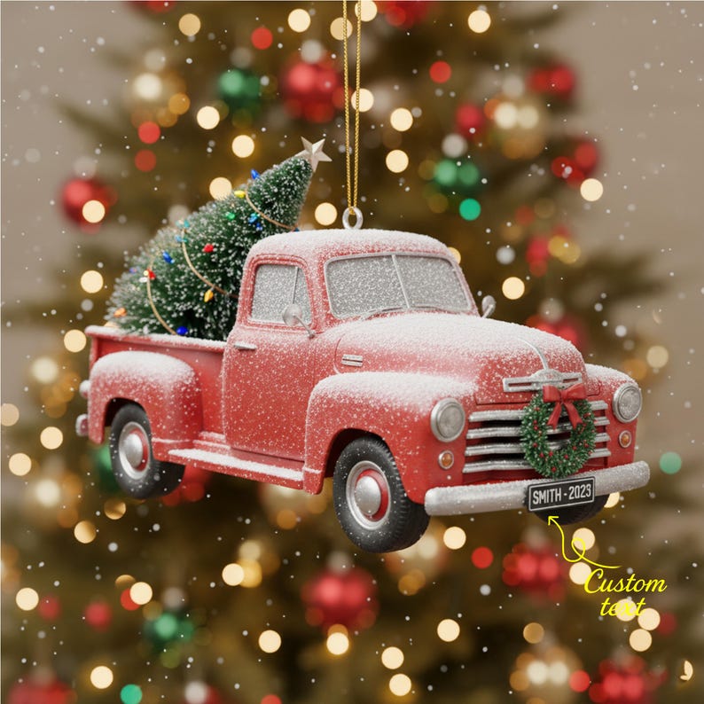 Personalized Red Truck Acrylic Ornament Custom Name Christmas Tree Decoration Vintage Holiday Keepsake Gift for Festive Xmas Home Decor