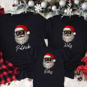 Black Santa Claus Sun Glasses Family Shirts 2025 Christmas Pajamas, African American Santa Claus, Brown Santa Face Family Matching Shirts