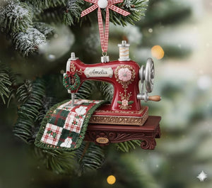 Personalized Sewing Machine Acrylic Ornament, Custom Quilter Christmas Tree Ornament, Quilting Studio Flat 2D Ornament Tree Decor, Xmas Gift