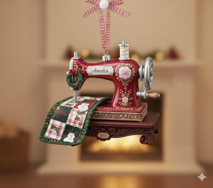 Personalized Sewing Machine Acrylic Ornament, Custom Quilter Christmas Tree Ornament, Quilting Studio Flat 2D Ornament Tree Decor, Xmas Gift
