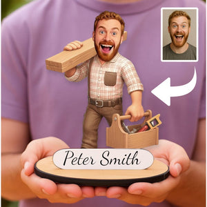 Personalized Carpenter Gift: Custom Wooden Caricature Figurine, Woodworker Shop Decor, Unique Handyman Keepsake