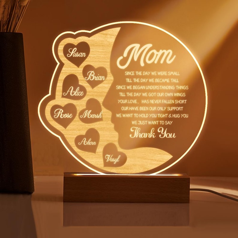 Personalized Mom Gift From Kids Custom Name Lamp, We Love You Mom Quote Night Light, Mothers Day Birthday Sentimental Plaque For Mother Sign