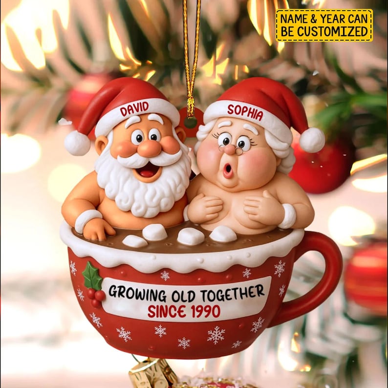 Custom Funny Couple Christmas Ornament 2025, Growing Old Together Ornament, Personalized Santa Couple Gift,Romantic XmasTree Decor,Xmas Gift