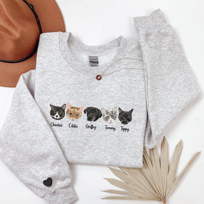 Custom Dog Face Embroidered Sweatshirt or Hoodie, Custom Pet Gift, Dog &Cat Mom Gift, Pet Memorial Gift, Up to 6 Pets