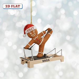 Custom 2D Flat Acrylic Gingerbread Pilates Ornament Personalized Santa Hat Reformer Decor, Cute Fitness Christmas Gift 2025