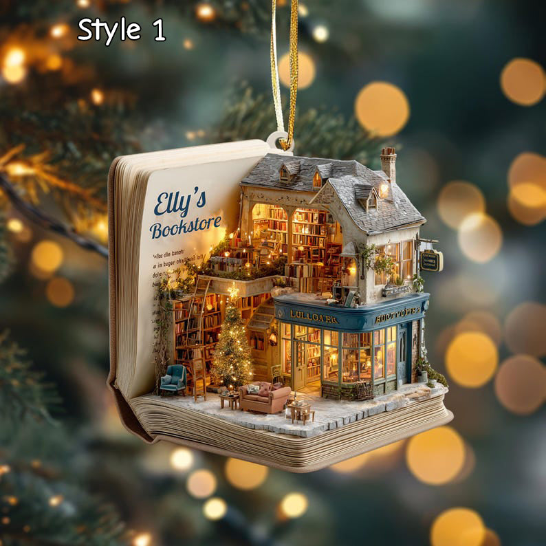 Personalized Bookstore Acrylic Christmas Ornament 2025, Book Lover Holiday Gift, Unique Literary Book Nook Decor