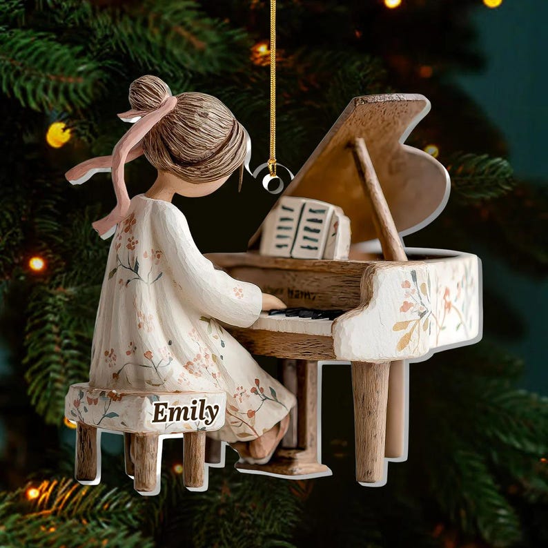 Personalized Piano Ornament, Custom Name Musician Gift, Grand Piano Player Keepsake, Music Teacher Student Christmas Present