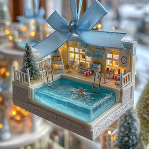 Luxury Pool 2D FLAT ORNAMENT, Resort Swimming Pool Christmas Decor, Summer Vacation Tree Ornament Gift