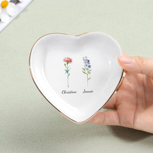 Personalized Birth Flower Ring Dish,Besties Flower Ring Holder,Ring Dish for Mom,Wedding Bridesmaid Trinket Dish,Mother's Day Gift