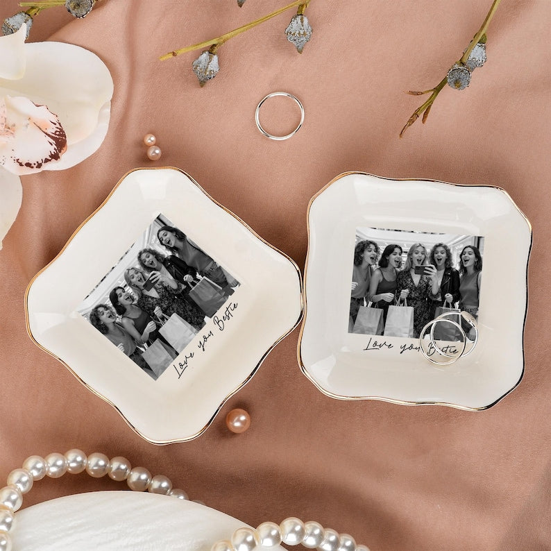 Personalized Bestie Photo Ring Dish, Soul Sister Gift, Ceramic Jewelry Dish, Best Friend Gift, Birthday Gift, Christmas Gifts for Her Sister