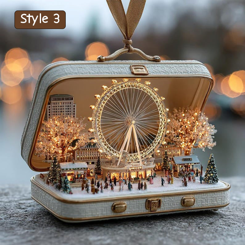 Detailed London Cityscape Christmas Ornament | Handcrafted Suitcase Diorama | Holiday Travel Keepsake Decor