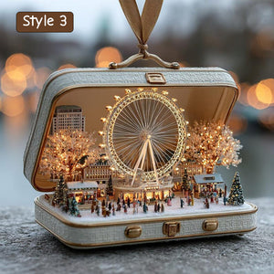 Detailed London Cityscape Christmas Ornament | Handcrafted Suitcase Diorama | Holiday Travel Keepsake Decor