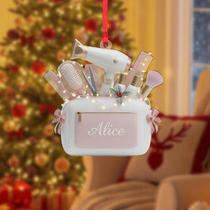 Personalized Hairstylist Ornament Acrylic 2D Flat Tool Bag Christmas Decor, Custom Name Salon Theme Decoration, Hairdresser Gift