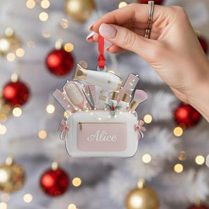 Personalized Hairstylist Ornament Acrylic 2D Flat Tool Bag Christmas Decor, Custom Name Salon Theme Decoration, Hairdresser Gift