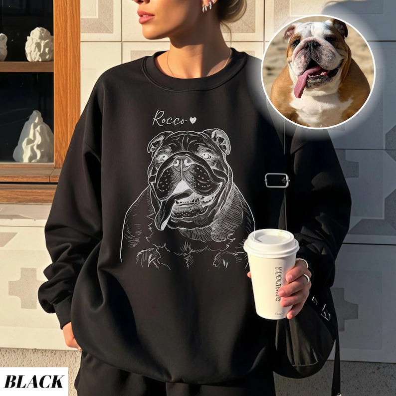 Custom Dog Photo Sweatshirt, Dog Owner Xmas Gift, Personalized Pet Portrait from Photo, Custom Dog Cat Drawing Shirt, Pet Memorial Gift