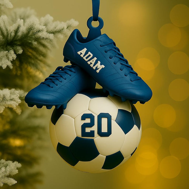 Personalized Soccer 2 Sided Acrylic Ornament,Custom Name & Jersey Number,Sports Gift for Boy,Soccer Ball - Cleats Christmas,Team Player Gift