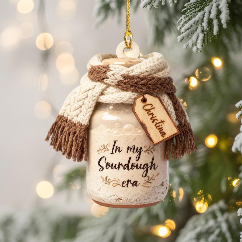 Personalized Sourdough Christmas Ornament, 2D Flat Sourdough Starter Tree Decor, Baking Gift for Bakers & Bread Lovers, In My Sourdough Era