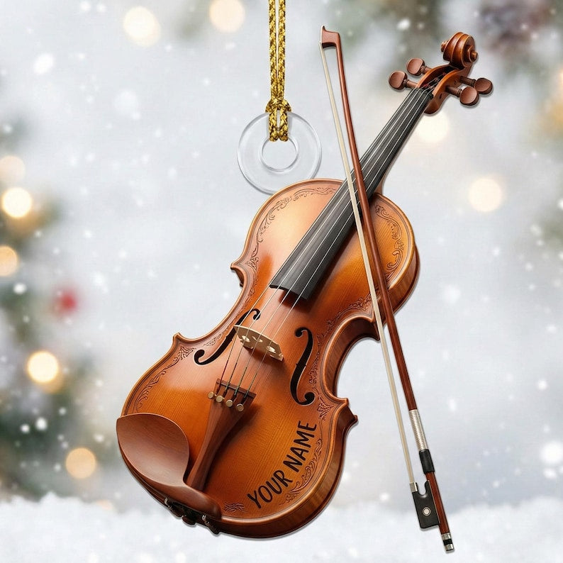 Personalized Musical Instruments Ornament Acrylic Flat, Custom Names Violin Ornaments For Christmas Tree Hanging