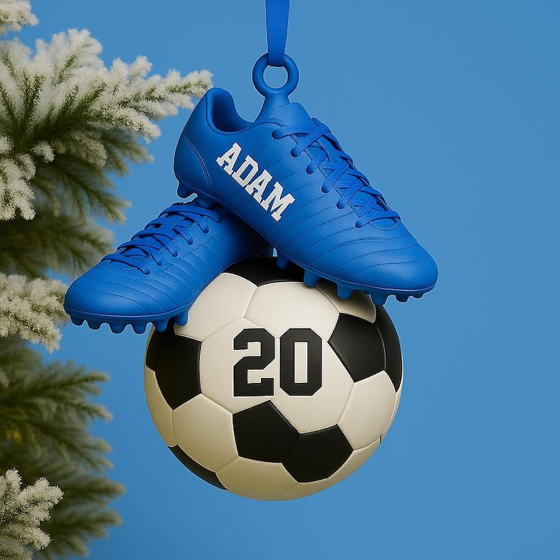 Personalized Soccer 2 Sided Acrylic Ornament,Custom Name & Jersey Number,Sports Gift for Boy,Soccer Ball - Cleats Christmas,Team Player Gift