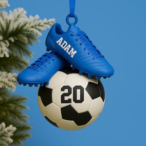 Personalized Soccer 2 Sided Acrylic Ornament,Custom Name & Jersey Number,Sports Gift for Boy,Soccer Ball - Cleats Christmas,Team Player Gift