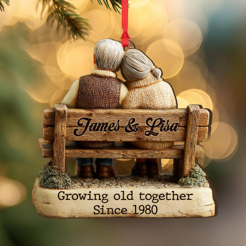 Personalized Christmas Gift For Couple, Growing Old Together Wooden Ornament, Anniversary Gift For Him, Gift For Parents, Grandparents Gift