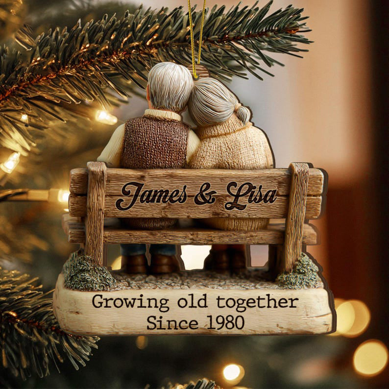 Personalized Christmas Gift For Couple, Growing Old Together Wooden Ornament, Anniversary Gift For Him, Gift For Parents, Grandparents Gift