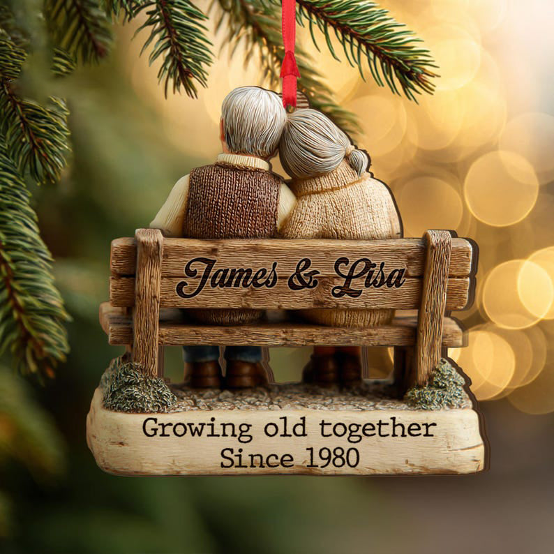 Personalized Christmas Gift For Couple, Growing Old Together Wooden Ornament, Anniversary Gift For Him, Gift For Parents, Grandparents Gift