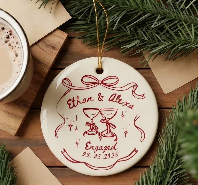 Custom Engaged Ornament,Engagement Gift,Engagement Ornament,Couples,Engagement Announcement Wedding Gift,Christmas Engagement Baubles 2025