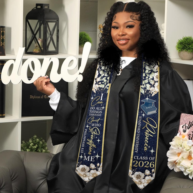 Personalized Christian Graduation Stole with Scripture Design Graduation Stole, Graduate Gifts Graduation Day Gift