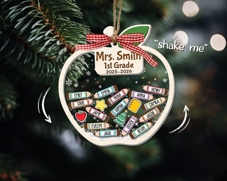 Personalized Teacher Apple Ornament With Students Name, 4D Shaker Ornament, Thank You Kindergarten Teacher Gift, Classroom Decor 2025