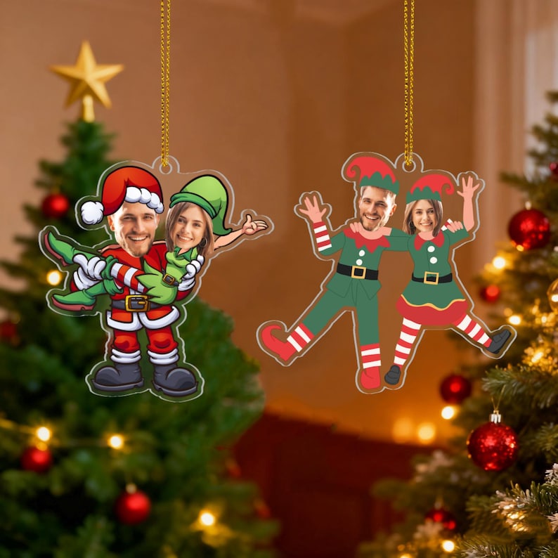 Couple Photo Christmas Ornament, Funny Face Picture Acrylic Ornament, Custom Photo Ornament, Christmas Gift for Lovers, Gift for Couples