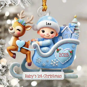 Baby on the Sleigh Ornament,Personalized Baby's First Christams Decoration,2D FLAT Acrylic Keepsake,Xmas Gifts for Newborn