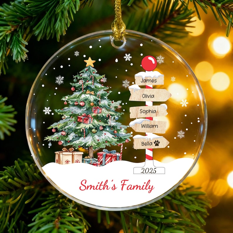 Custom Family Name Christmas Ornament 2025,Family With Pet Ornament,Christmas Keepsake,Family Tree Ornament,Custom Christmas Bauble