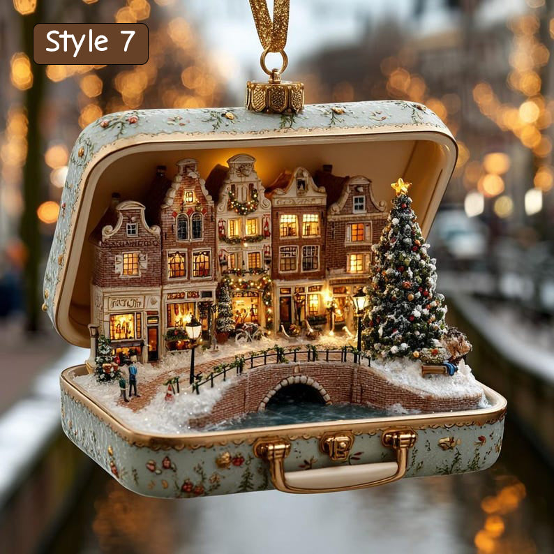 Detailed London Cityscape Christmas Ornament | Handcrafted Suitcase Diorama | Holiday Travel Keepsake Decor