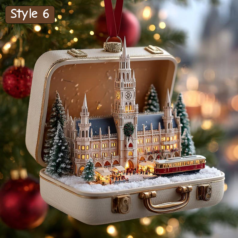 Detailed London Cityscape Christmas Ornament | Handcrafted Suitcase Diorama | Holiday Travel Keepsake Decor
