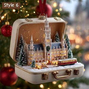 Detailed London Cityscape Christmas Ornament | Handcrafted Suitcase Diorama | Holiday Travel Keepsake Decor