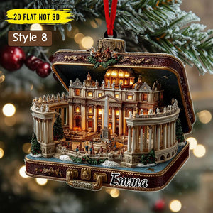 Detailed London Cityscape Christmas Ornament | Handcrafted Suitcase Diorama | Holiday Travel Keepsake Decor
