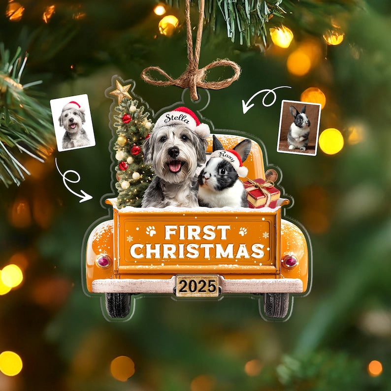 Custom Pet's First Christmas Ornament, Pet Photo Ornament, Dog's 1st Christmas Ornament, Puppy Ornament, Pet Lover Gift, Christmas Decor