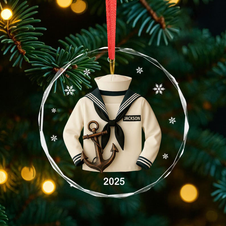 Personalized Sailor Uniform Ornament, Navy Sailor Christmas Ornament, Custom Name Military Ornament, Navy Anchor Ornament, Veteran Gift