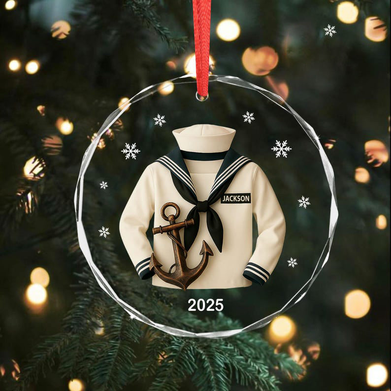 Personalized Sailor Uniform Ornament, Navy Sailor Christmas Ornament, Custom Name Military Ornament, Navy Anchor Ornament, Veteran Gift