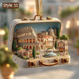 Detailed London Cityscape Christmas Ornament | Handcrafted Suitcase Diorama | Holiday Travel Keepsake Decor
