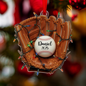 Personalized Baseball Glove Ornament 2025: Christmas Tree Decoration with Name for Sports lover