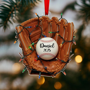 Personalized Baseball Glove Ornament 2025: Christmas Tree Decoration with Name for Sports lover