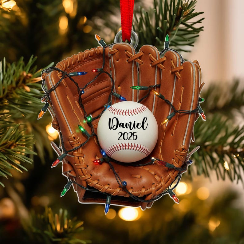 Personalized Baseball Glove Ornament 2025: Christmas Tree Decoration with Name for Sports lover